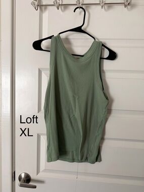 LOFT Sage Green Ribbed Tank Top